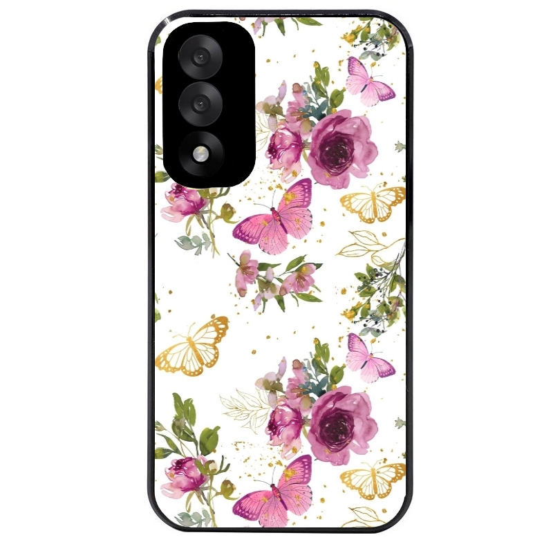 Coque noire taperso pour OnePlus Nord 5 avec motif fleur et papillon protection antichoc personnalisée