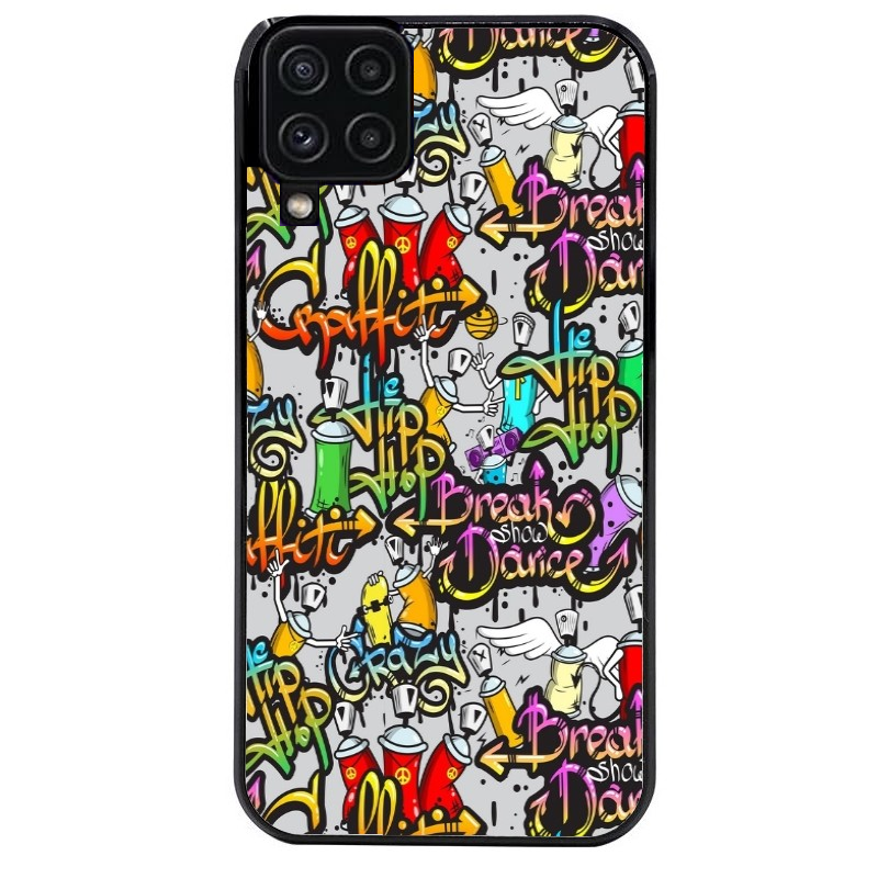 Coque noire taperso pour galaxy A22 A32 A52 A52S 4G 5G  avec motif tag et graffiti protection antichoc personnalisée