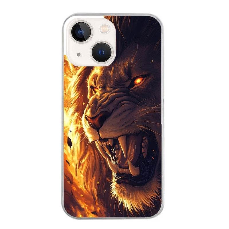 Coque taperso pour Iphone 14 et PRO PLUS PRO MAX avec motif lion flamme protection antichoc personnalisée