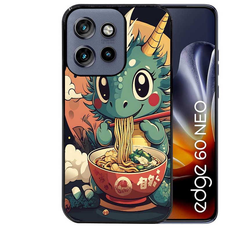 Coque noire taperso pour Moto Edge 60 et Neo Fusion Pro avec motif dragon ramen 1 protection antichoc personnalisée