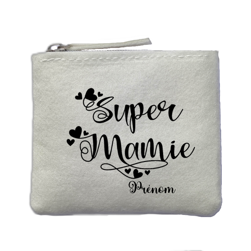 Porte monnaie personnalisé mamie super ivoire en feutrine en feutrine ivoire