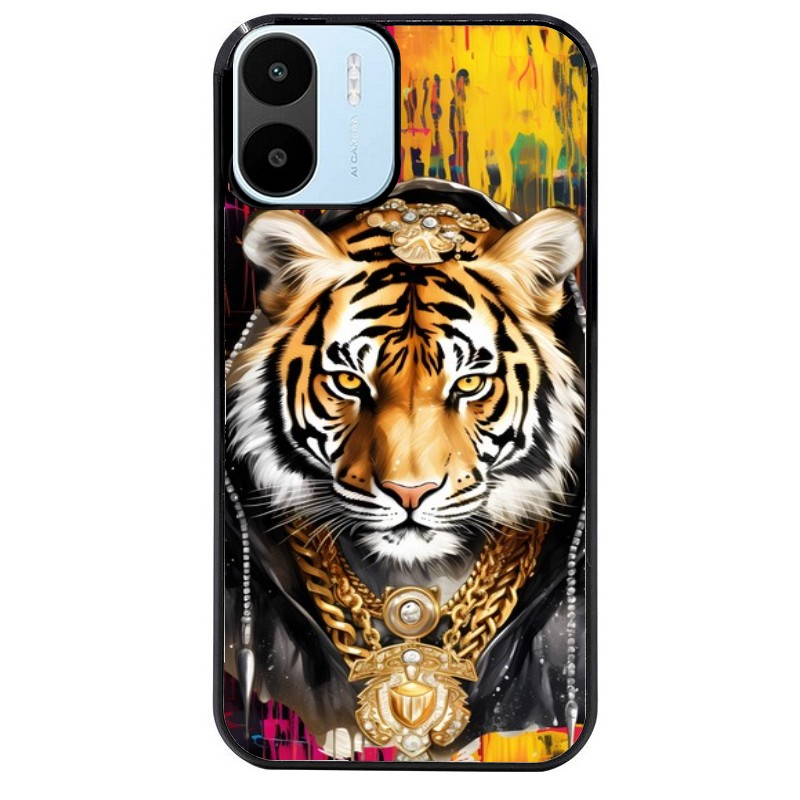 Coque noire taperso pour Redmi A1 et A2 avec motif tigre style hip hop protection antichoc personnalisée