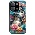 Coque noire taperso pour POCO C85 avec motif tete de mort calavera bleu protection antichoc personnalisée