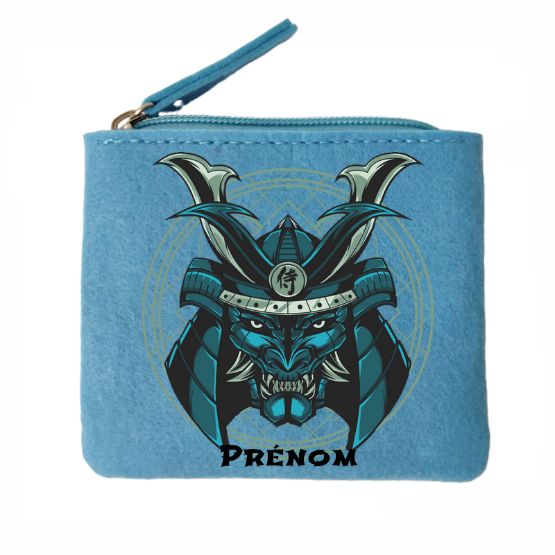 Porte monnaie personnalisé samourai et casque en feutrine en feutrine