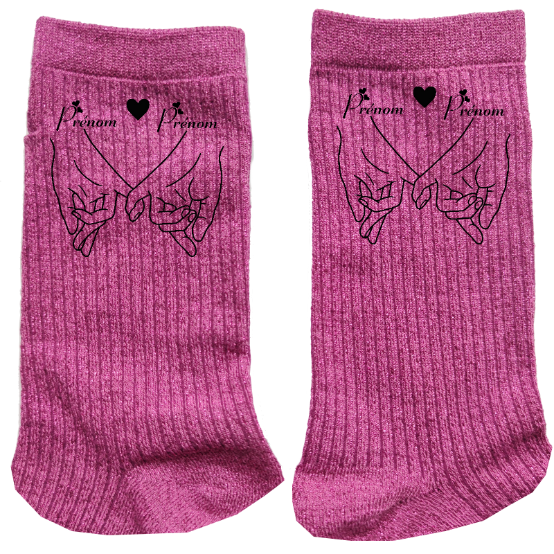 Chaussettes personnalisée paillettes rose motif couple amour