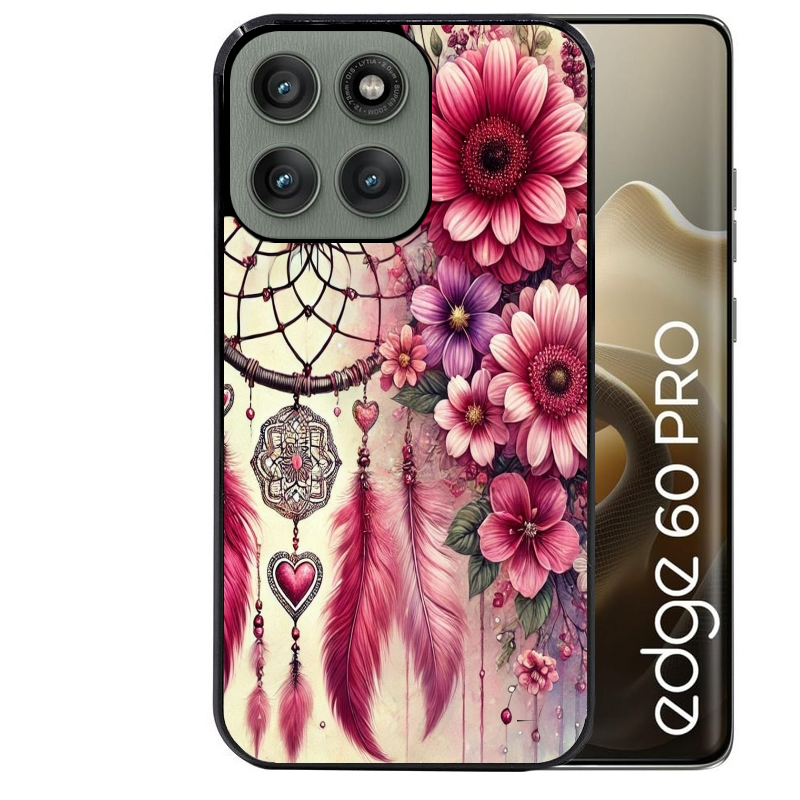 Coque noire taperso pour Moto Edge 60 et Neo Fusion Pro avec motif dreamcatcher et coeur protection antichoc personnalisée