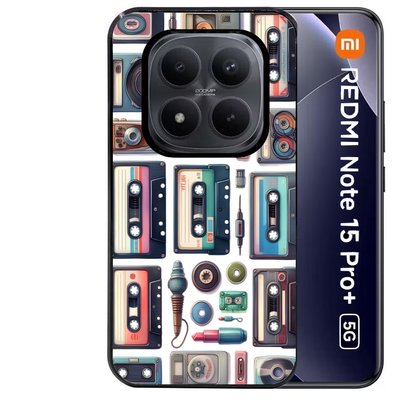 Coque noire taperso pour Redmi Note 15 et PRO PLUS 4G 5G avec motif cassette multi protection antichoc personnalisée