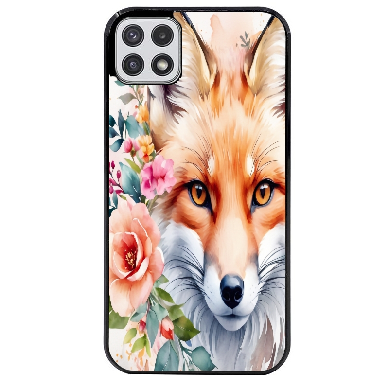 Coque noire taperso pour galaxy A22 A32 A52 A52S 4G 5G  avec motif renard fox et fleurs protection antichoc personnalisée