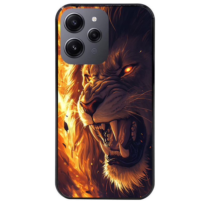 Coque noire taperso pour Redmi 12 4G et 5G avec motif lion flamme protection antichoc personnalisée