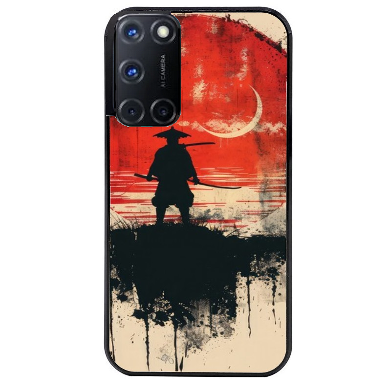 Coque noire taperso pour OPPO Reno 8 LITE avec motif samourai rouge protection antichoc personnalisée