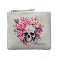 Porte monnaie personnalisé tete de mort floral ivoire en feutrine en feutrine ivoire