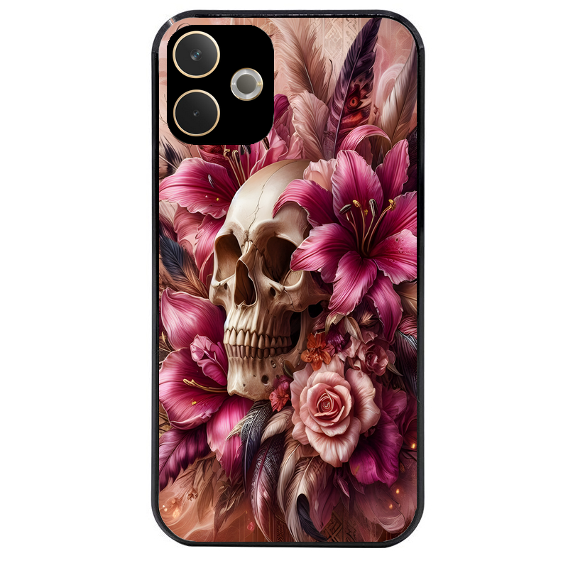 Coque noire taperso pour OPPO A5 PRO 4G et 5G avec motif tete de mort skull plume protection antichoc personnalisée