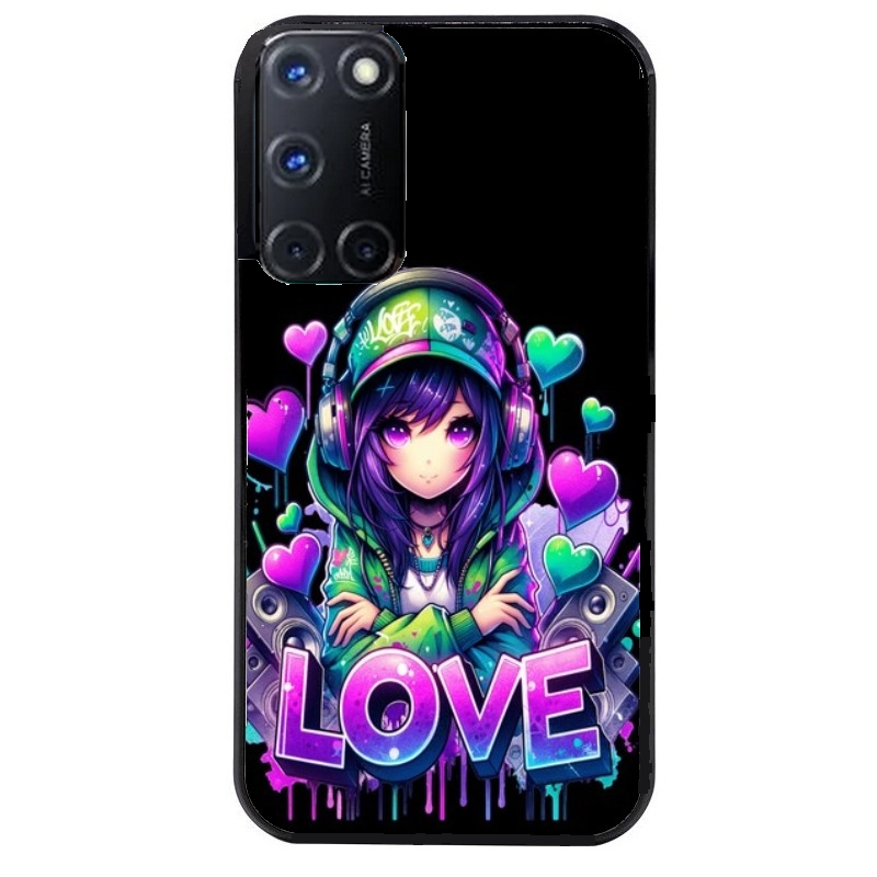 Coque noire taperso pour OPPO Reno 8 LITE avec motif anime manga et love protection antichoc personnalisée