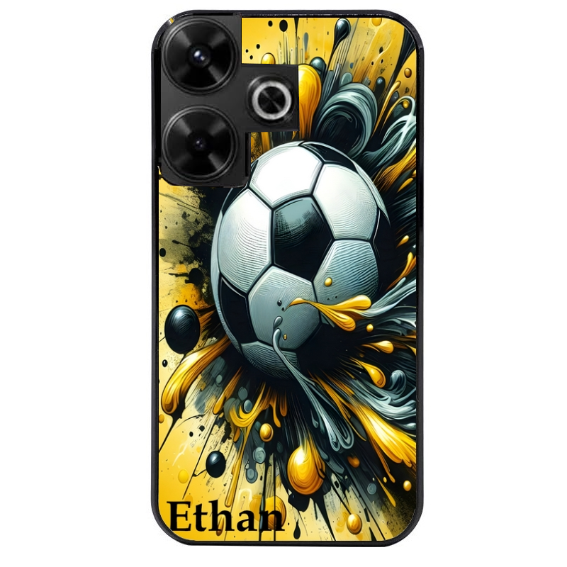 Coque noire taperso pour POCO M6 4G avec motif football personnalisee protection antichoc personnalisée