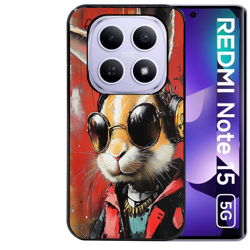Coque noire taperso pour Redmi Note 15 et PRO PLUS 4G 5G avec motif lapin tag protection antichoc personnalisée