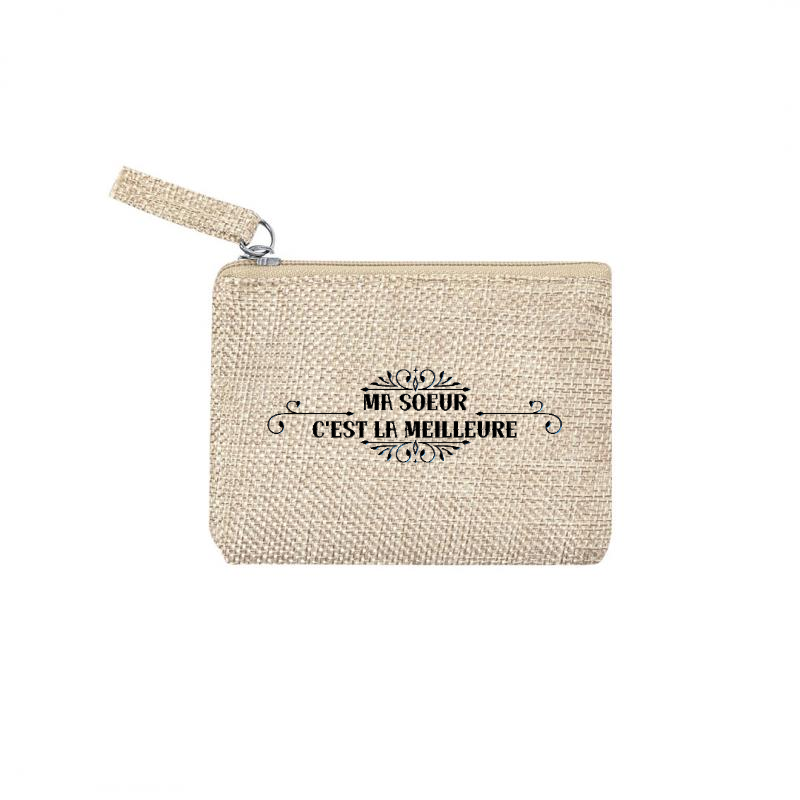 Pochette personnalisée meilleure soeur en jute et doré en jute et doré