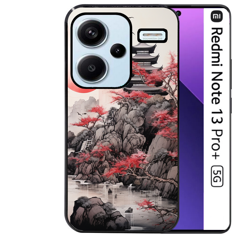 Coque noire taperso pour Redmi Note 13 PRO PLUS 5G avec motif japan et temple protection antichoc personnalisée