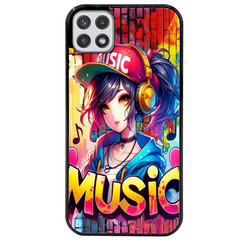 Coque noire taperso pour galaxy A22 A32 A52 A52S 4G 5G  avec motif anime manga et music protection antichoc personnalisée