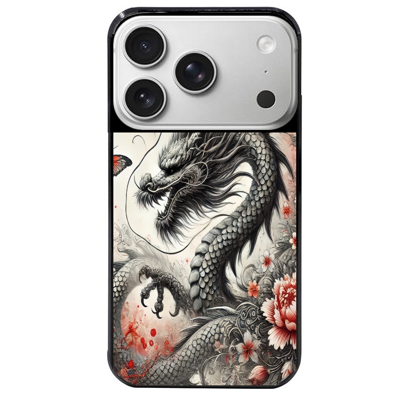Coque noire taperso pour Iphone 17 17E AIR MAX PRO avec motif dragon japan protection antichoc personnalisée