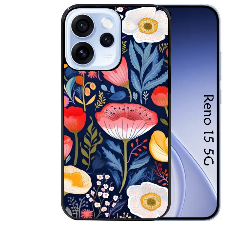 Coque noire taperso pour OPPO Reno 15 et F FS 5G avec motif fleur coquelicot protection antichoc personnalisée
