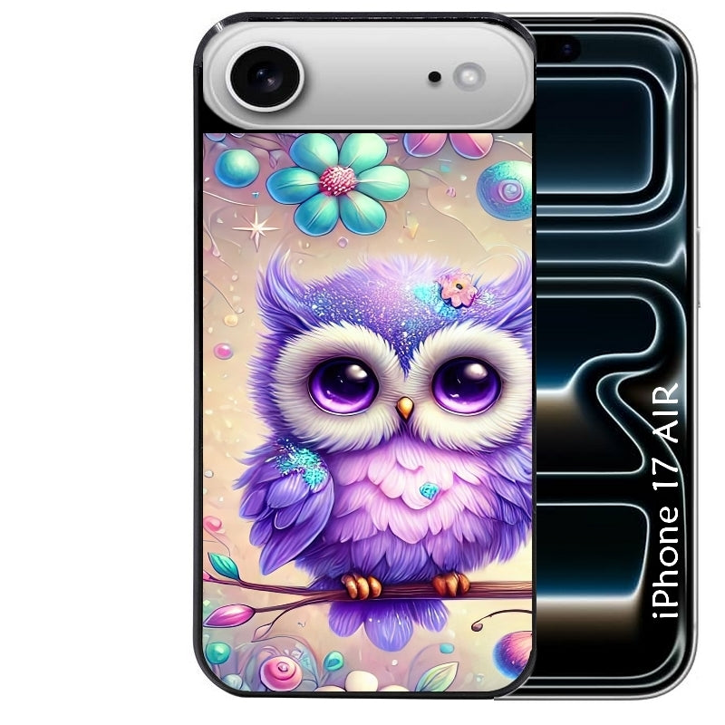 Coque noire taperso pour Iphone 17 17E AIR MAX PRO avec motif chouette violette protection antichoc personnalisée