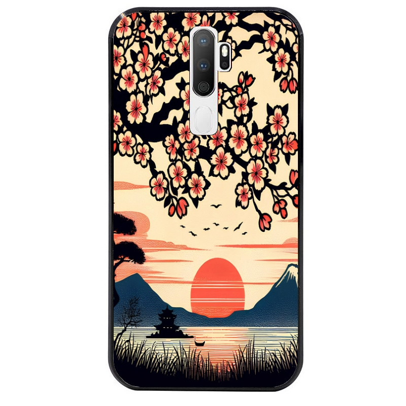 Coque noire taperso pour OPPO A5 A9 2020 avec motif japan cerisier protection antichoc personnalisée