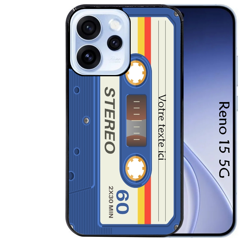 Coque noire taperso pour OPPO Reno 15 et F FS 5G personnalisable avec motif cassette bleu protection antichoc personnalisée