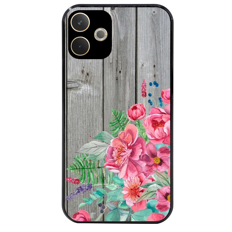 Coque noire taperso pour OPPO A5 PRO 4G et 5G avec motif bois gris et fleur rose protection antichoc personnalisée