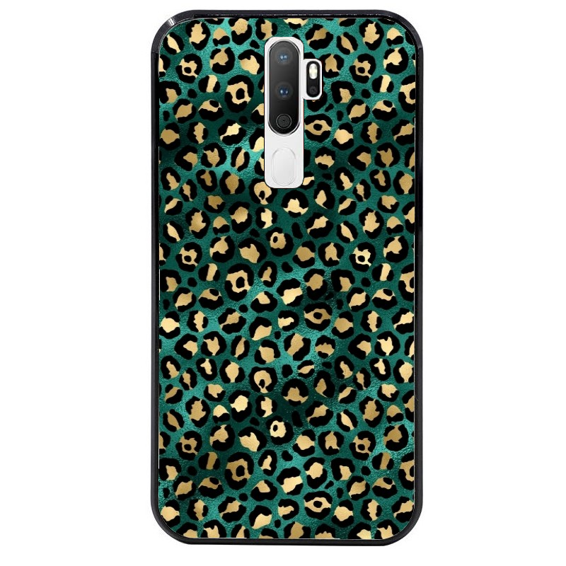 Coque noire taperso pour OPPO A5 A9 2020 avec motif leopard vert protection antichoc personnalisée