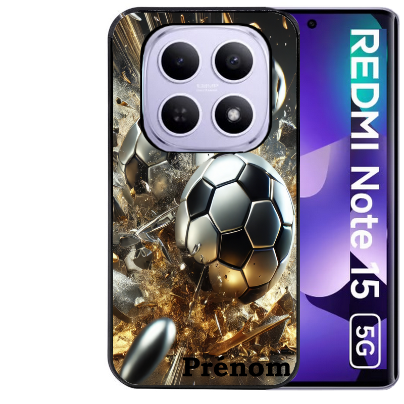 Coque noire taperso pour Redmi Note 15 et PRO PLUS 4G 5G avec motif foot metal personnalisee protection antichoc personnalisée