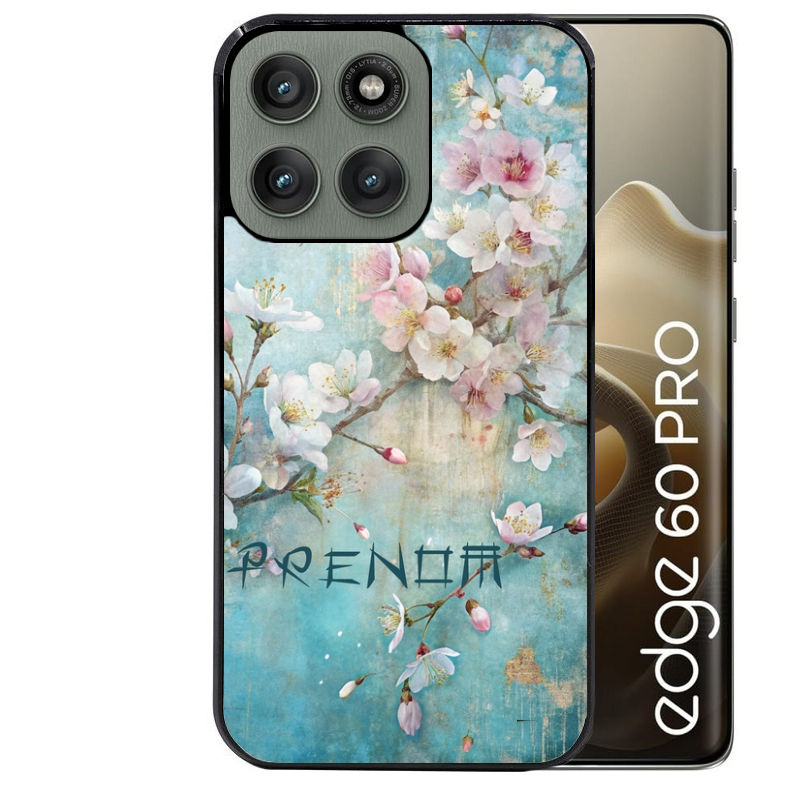 Coque noire taperso pour Moto Edge 60 et Neo Fusion Pro avec motif fleur sakura personnalisee protection antichoc personnalisée