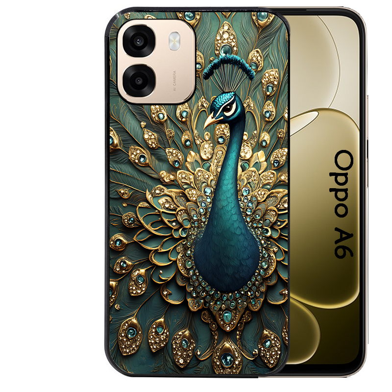 Coque noire taperso pour OPPO A6 A6X 4G et 5G avec motif paon bijoux protection antichoc personnalisée