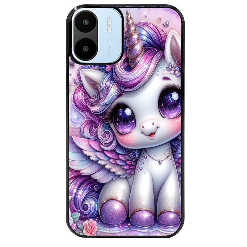 Coque noire taperso pour Redmi A1 et A2 avec motif licorne violette protection antichoc personnalisée