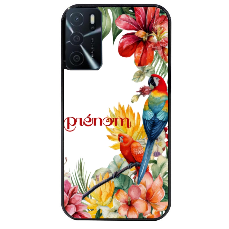 Coque noire taperso pour OPPO A16 et A16S avec motif perroquet personnalisee protection antichoc personnalisée