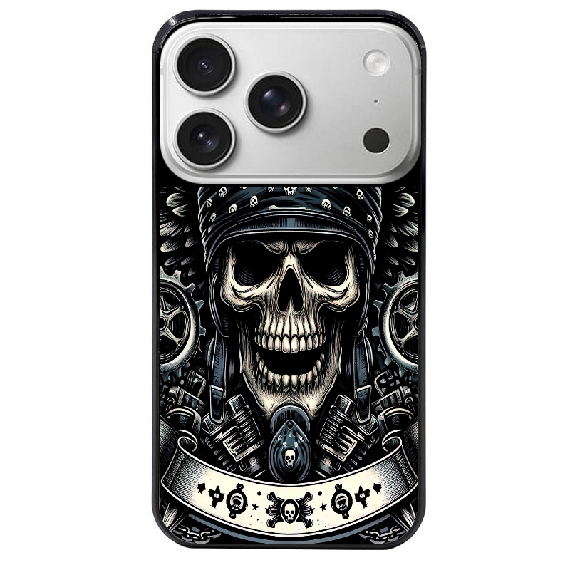 Coque noire taperso pour Iphone 17 17E AIR MAX PRO avec motif mort motard protection antichoc personnalisée