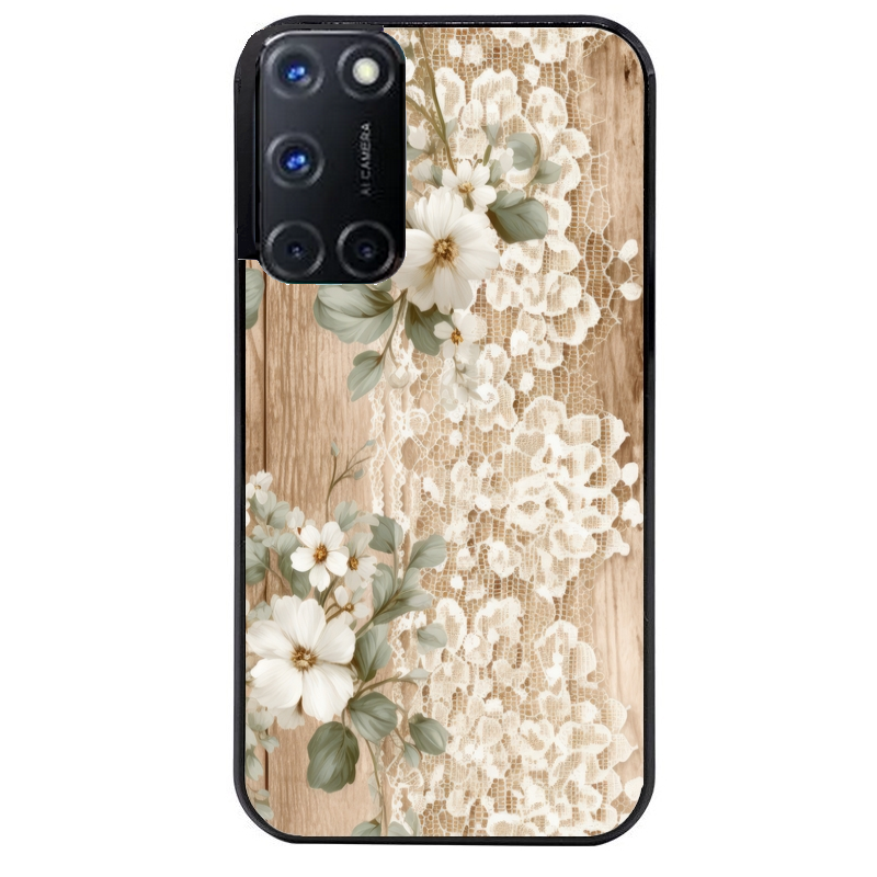 Coque noire taperso pour OPPO Reno 8 LITE avec motif bois et dentelle 1 protection antichoc personnalisée