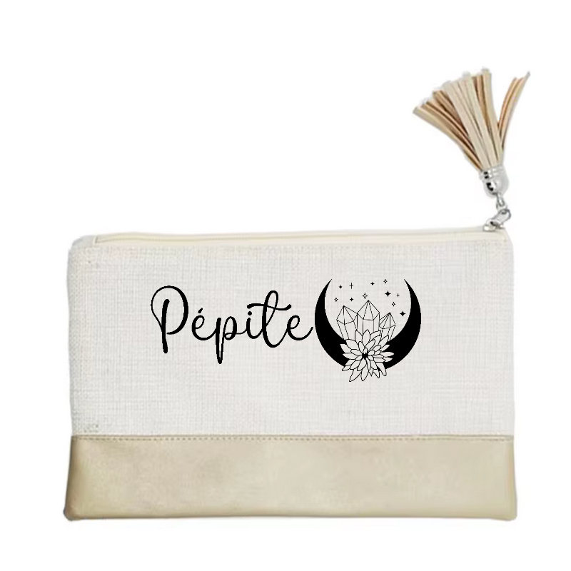 Pochette motif pepite lune en toile et simili cuir