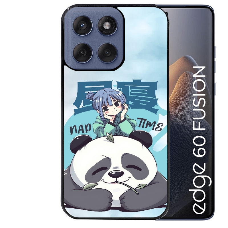 Coque noire taperso pour Moto Edge 60 et Neo Fusion Pro avec motif panda anime protection antichoc personnalisée