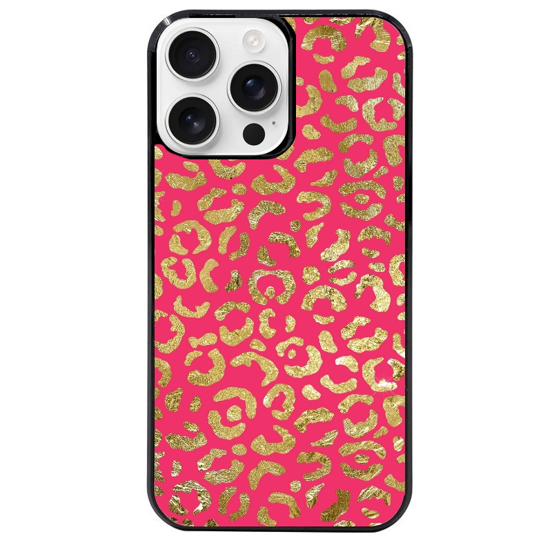 Coque noire taperso pour Iphone 16 16E PLUS MAX PRO avec motif leopard fuschia protection antichoc personnalisée