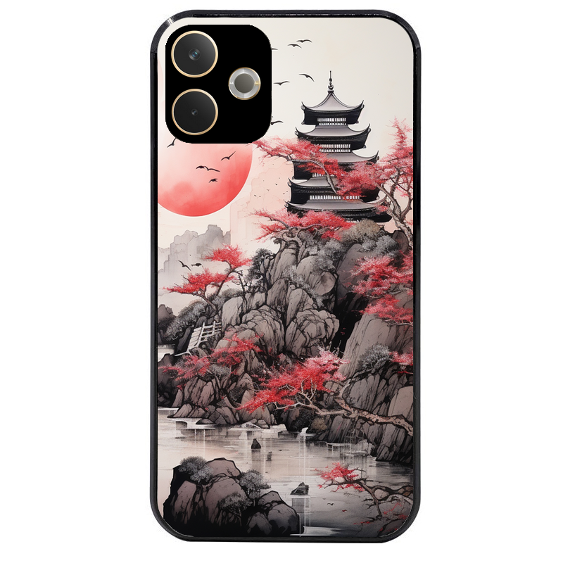 Coque noire taperso pour OPPO A5 PRO 4G et 5G avec motif japan et temple protection antichoc personnalisée