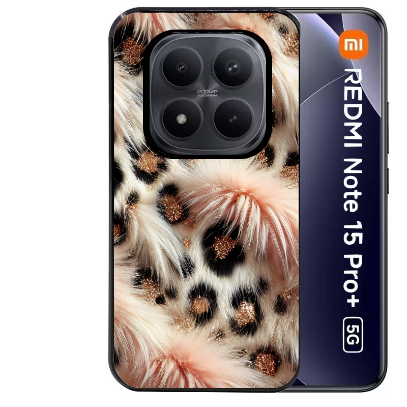 Coque noire taperso pour Redmi Note 15 et PRO PLUS 4G 5G avec motif effet fourrure leopard 1 protection antichoc personnalisée