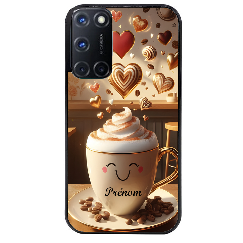Coque noire taperso pour OPPO Reno 8 LITE avec motif cafe love morning personnalise protection antichoc personnalisée