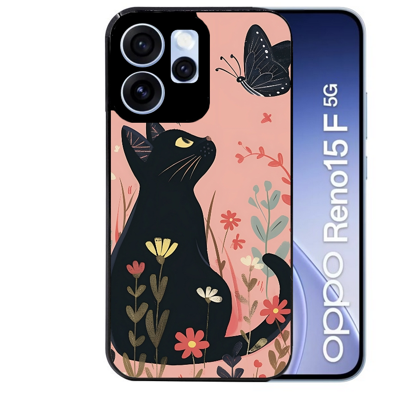 Coque noire taperso pour OPPO Reno 15 et F FS 5G avec motif chat papillon 2 protection antichoc personnalisée
