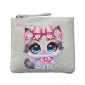 Porte monnaie personnalisé chat noeud ivoire en feutrine en feutrine ivoire