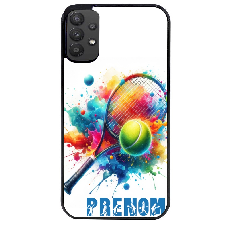 Coque noire taperso pour galaxy A22 A32 A52 A52S 4G 5G  avec motif tennis raquette personnalisee protection antichoc personnalisée