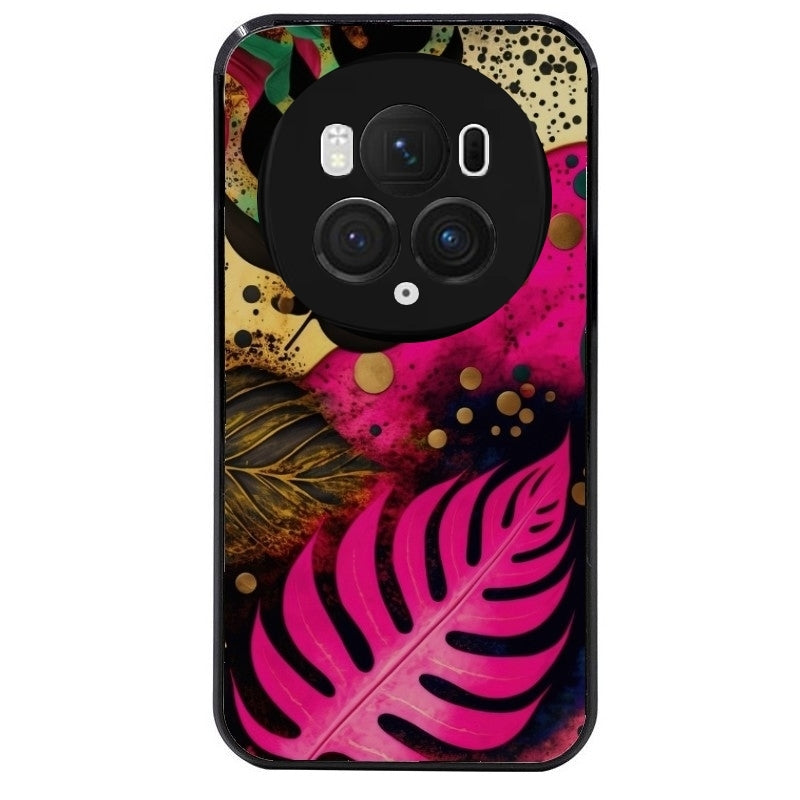 Coque noire taperso pour Magic 5 6 LITE et PRO avec motif tropical rose et des fleurs protection antichoc personnalisée