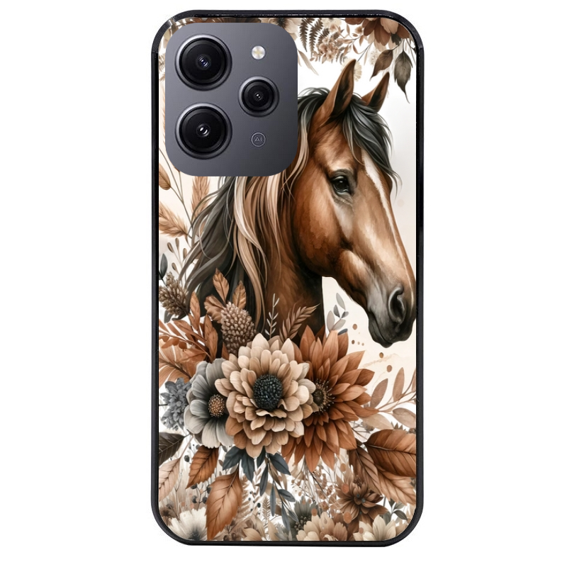 Coque noire taperso pour Redmi 12 4G et 5G avec motif cheval automne protection antichoc personnalisée