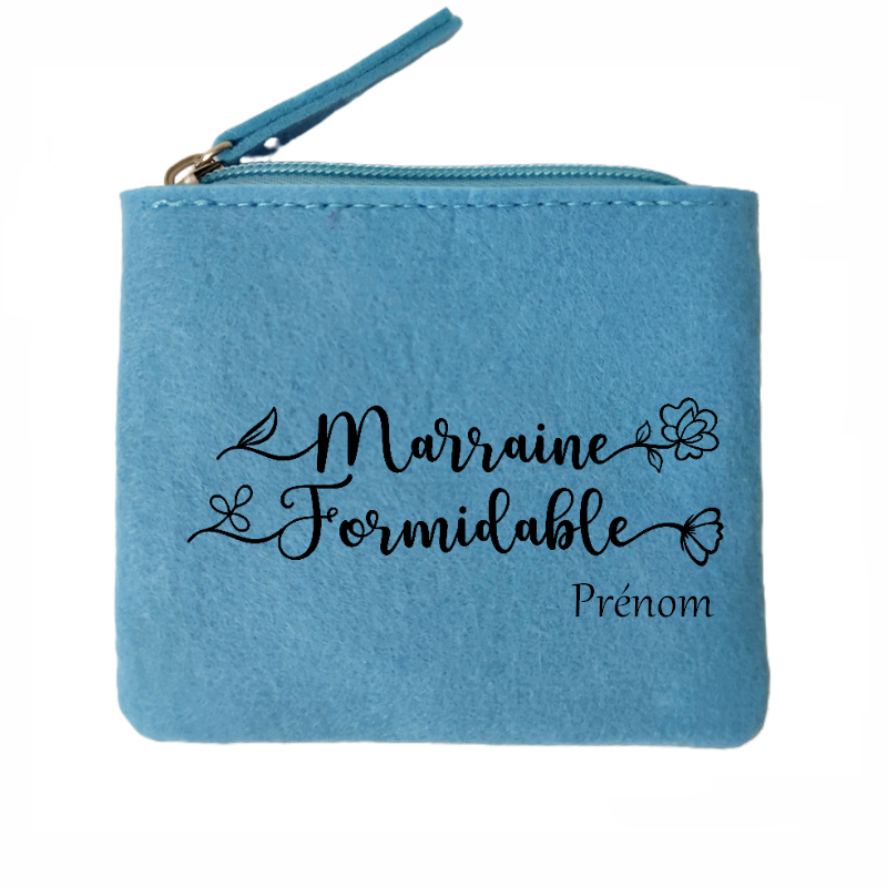 Porte monnaie personnalisé marraine formidable en feutrine en feutrine