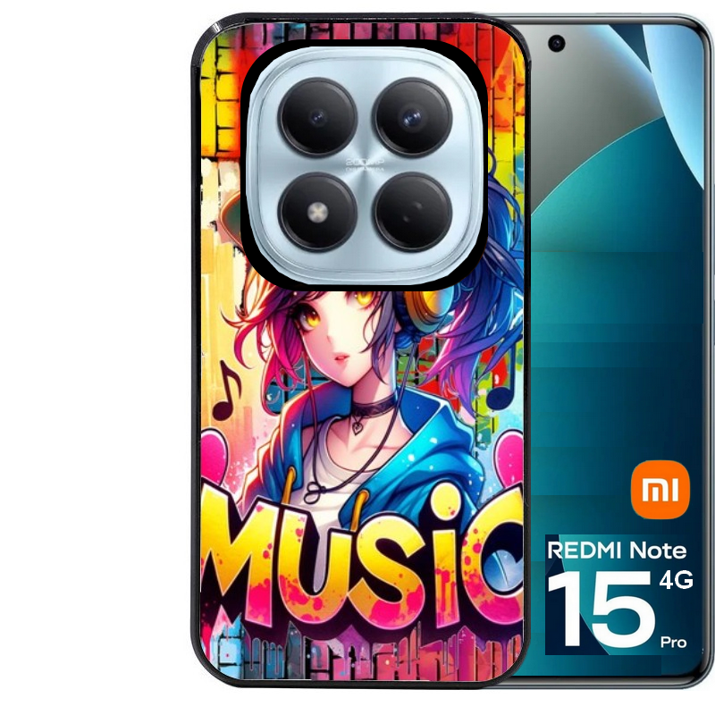 Coque noire taperso pour Redmi Note 15 et PRO PLUS 4G 5G avec motif anime manga et music protection antichoc personnalisée