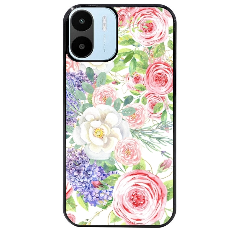 Coque noire taperso pour Redmi A1 et A2 avec motif fleur couleur pastel protection antichoc personnalisée